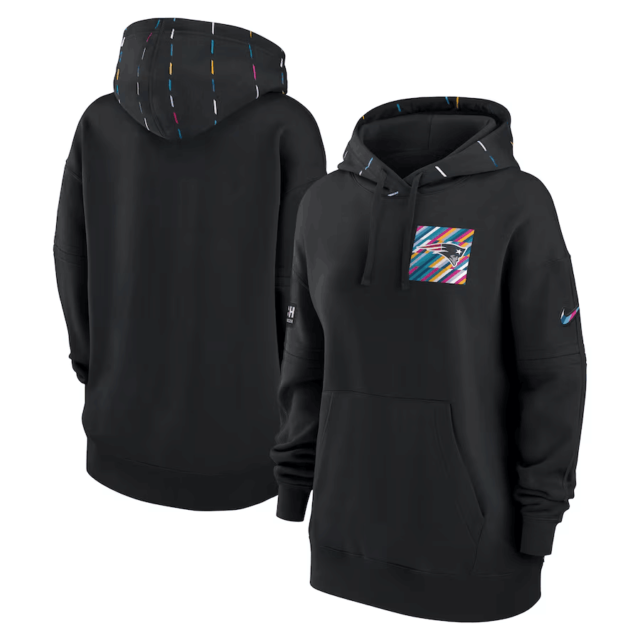 Women's New England Patriots Black 2023 Crucial Catch Club Pullover Hoodie(Run Small)